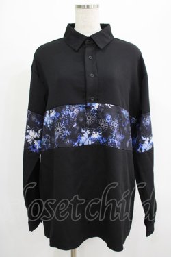 画像1: NieR Clothing / ブロッキングプルオーバーシャツ  黒×和柄九尾 H-25-07-01-034-PU-BL-KB-ZH