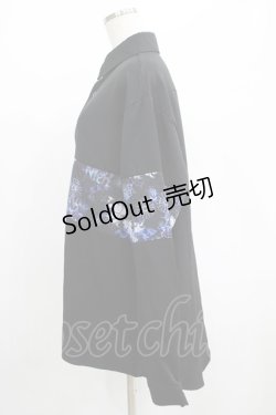 画像2: NieR Clothing / ブロッキングプルオーバーシャツ  黒×和柄九尾 H-25-07-01-034-PU-BL-KB-ZH