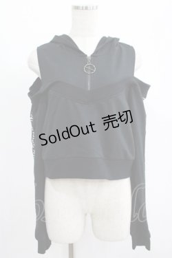 画像1: NieR Clothing / オフショルショートパーカー  黒 H-25-07-01-037-PU-TO-KB-ZH