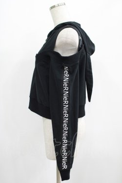 画像2: NieR Clothing / オフショルショートパーカー  黒 H-25-07-01-037-PU-TO-KB-ZH