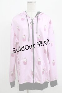 NieR Clothing / 総柄ZIPパーカー  ピンク H-25-07-01-038-PU-TO-KB-ZH