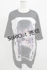 NieR Clothing / プリント半袖CUTSEW  黒 H-25-07-01-046-PU-TO-KB-ZH