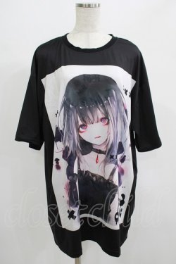 画像1: NieR Clothing / プリント半袖CUTSEW  黒 H-25-07-01-046-PU-TO-KB-ZH