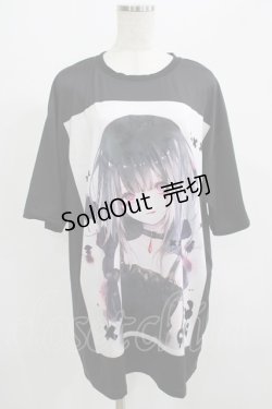 画像1: NieR Clothing / プリント半袖CUTSEW  黒 H-25-07-01-046-PU-TO-KB-ZH
