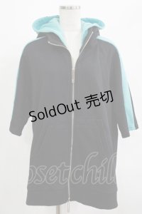 NieR Clothing / ダブルフードZIPパーカー  黒×サックス H-25-07-01-047-PU-TO-KB-ZH