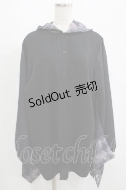 画像1: NieR Clothing / 着物風袖フードシャツ  黒 H-25-07-01-049-PU-BL-KB-ZH