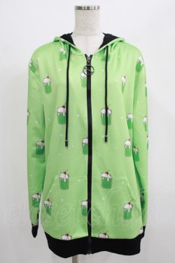 画像1: NieR Clothing / 総柄ZIPパーカー  ミントグリーン H-25-07-01-051-PU-TO-KB-ZH