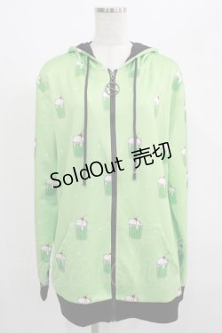 画像1: NieR Clothing / 総柄ZIPパーカー  ミントグリーン H-25-07-01-051-PU-TO-KB-ZH