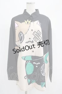 NieR Clothing / プリントLONG SHIRT  黒×ミケ×シエル H-25-07-01-012-PU-BL-KB-ZH
