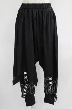 画像1: NieR Clothing / レイヤード風サルエルパンツ  黒 H-25-07-01-014-PU-PA-KB-ZH