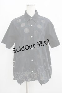 MINT NeKO / 吾輩とオパールドットの半袖シャツ  黒 H-25-07-02-1044-HN-BL-KB-ZH