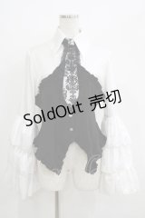 MARBLE / レースネクタイ付コルセット風姫袖ブラウス  白×黒 H-25-07-02-1055-GO-BL-KB-ZH