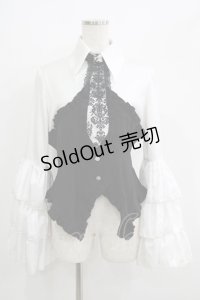 MARBLE / レースネクタイ付コルセット風姫袖ブラウス  白×黒 H-25-07-02-1055-GO-BL-KB-ZH