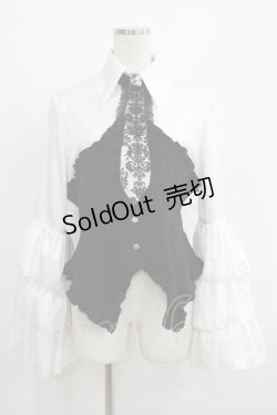 画像1: MARBLE / レースネクタイ付コルセット風姫袖ブラウス  白×黒 H-25-07-02-1055-GO-BL-KB-ZH
