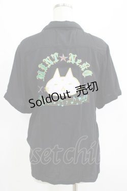 画像3: MINT NeKO / ネコ刺繍半袖シャツ  黒 H-25-07-02-1057-HN-BL-KB-ZH