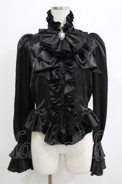 画像1: MARBLE / ビジュー付きリボンタイフリルブラウス  ブラック H-25-07-02-1058-GO-BL-KB-ZH