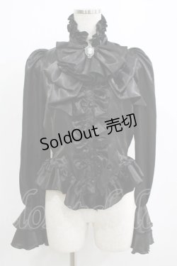 画像1: MARBLE / ビジュー付きリボンタイフリルブラウス  ブラック H-25-07-02-1058-GO-BL-KB-ZH