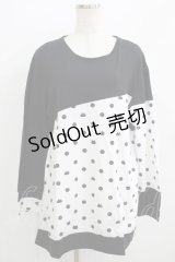 MINT NeKO / ネコドット切替カットソー  黒×白 H-25-07-02-1065-HN-TO-KB-ZH