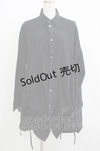 MINT NeKO / ギャザーロングシャツ  黒 H-25-07-02-1070-HN-BL-KB-ZH
