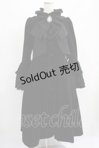 MARBLE / 豪華カメオタイ付き貴婦人ロングコート  別珍黒×黒 H-25-07-02-1008-GO-CO-KB-ZT-C025