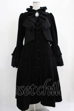 画像1: MARBLE / 豪華カメオタイ付き貴婦人ロングコート  別珍黒×黒 H-25-07-02-1008-GO-CO-KB-ZH