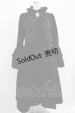 画像1: MARBLE / 豪華カメオタイ付き貴婦人ロングコート  別珍黒×黒 H-25-07-02-1008-GO-CO-KB-ZT-C025