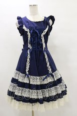 画像1: metamorphose / 肩フリルフロント編み上げジャンパースカート（2002年） Free ネイビー H-25-07-03-1077-ME-OP-NS-ZH (1)