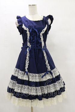 画像1: metamorphose / 肩フリルフロント編み上げジャンパースカート（2002年） Free ネイビー H-25-07-03-1077-ME-OP-NS-ZH