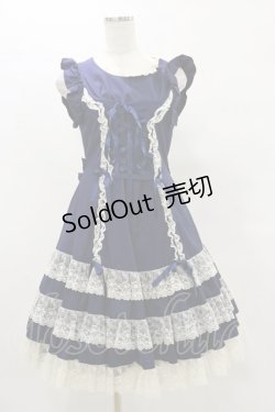 画像1: metamorphose / 肩フリルフロント編み上げジャンパースカート（2002年） Free ネイビー H-25-07-03-1077-ME-OP-NS-ZH