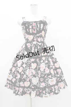 画像1: BABY,THE STARS SHINE BRIGHT / ハートマーブルチョコレートとシュガーコーテッドクッキー柄ティアードジャンパースカート S ブラック H-25-07-03-024-BA-OP-NS-ZH