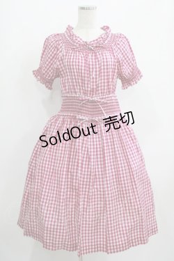 画像1: Jane Marple / ギンガムシャーリングワンピース  ピンク H-25-07-04-001-JM-OP-KB-ZH