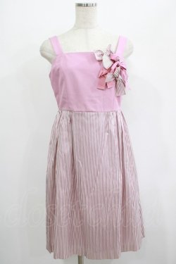 画像1: Jane Marple / リボンストライプノースリーブワンピース  ピンク H-25-07-04-027-JM-OP-KB-ZH