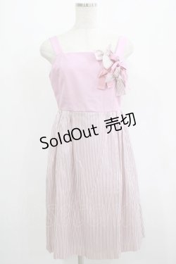 画像1: 【SALE】Jane Marple / リボンストライプノースリーブワンピース  ピンク H-25-12-15-1012-JM-OP-KB-ZT161