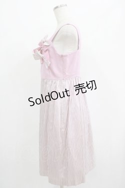 画像2: 【SALE】Jane Marple / リボンストライプノースリーブワンピース  ピンク H-25-12-15-1012-JM-OP-KB-ZT161