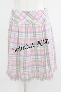 Jane Marple / マドラスチェックのタックフレアスカート  ピンク H-25-07-04-019-JM-SK-KB-ZH