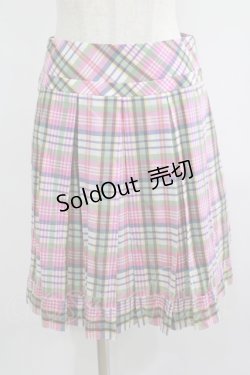 画像1: Jane Marple / マドラスチェックのタックフレアスカート  ピンク H-25-07-04-019-JM-SK-KB-ZH