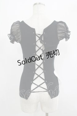 画像3: alice auaa / バック編上げパフ袖カットソー 3（約9号） ブラック×ドットチュール H-25-07-05-032-AA-TO-KB-ZH