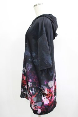 画像2: NieR Clothing / 総柄ZIP半袖パーカー F 黒 H-25-07-05-042-PU-TO-KB-ZH