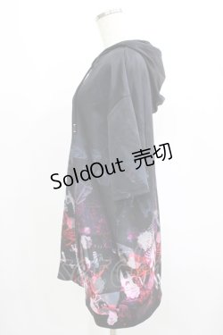 画像2: NieR Clothing / 総柄ZIP半袖パーカー F 黒 H-25-07-05-042-PU-TO-KB-ZH