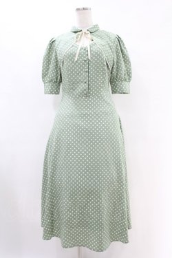 画像1: an another angelus / フロント開きドット柄フレアーワンピース S GREEN×WH H-25-07-05-1035-CA-OP-NS-ZH