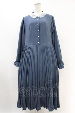 画像1: m petit by misako / レース襟プリーツワンピース 3L ブルー H-25-07-05-1036-LO-OP-NS-ZH