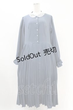 画像1: m petit by misako / レース襟プリーツワンピース 3L ブルー H-25-07-05-1036-LO-OP-NS-ZH