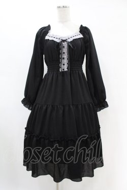 画像1: axes femme POETIQUE / オフショルティアード長袖ワンピース M ブラック H-25-07-05-1041-AX-OP-NS-ZH