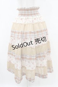 axes femme / チェック切替スカート M オレンジ/ベージュ H-25-07-05-1046-AX-SK-NS-ZH