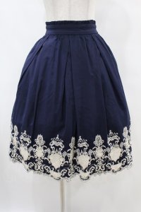 axes femme / 裾刺繍スカート M ネイビー H-25-07-05-1049-AX-SK-NS-ZH