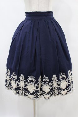 画像1: axes femme / 裾刺繍スカート M ネイビー H-25-07-05-1049-AX-SK-NS-ZH