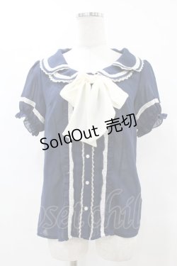 画像1: axes femme POETIQUE / ダブルカラーシフォンブラウス M ネイビー H-25-07-05-1058-AX-BL-NS-ZH