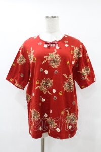 PINK HOUSE / パンジープリントTシャツ L レッド H-25-07-05-1061-LO-TS-NS-ZH