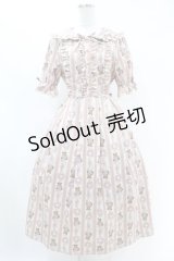 axes femme kawaii / RosyBear柄ワンピース M アイボリー H-25-07-05-1029-AX-OP-NS-ZH