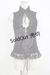Qutie Frash / ハイネックノースリーブトップス  黒×紫 H-25-07-05-059-QU-TO-KB-ZH